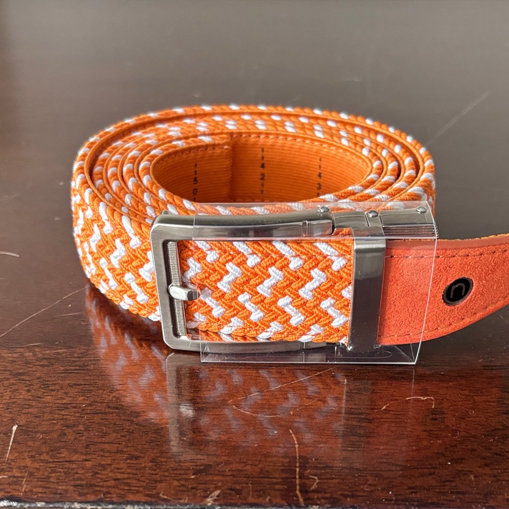 Men's Orange Woven Nexbelt  with Silver Buckle